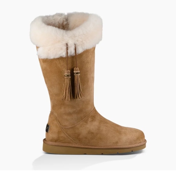 UGG Shoes - UGG Chestnut Plumdale Tasseled Real Fur Boots